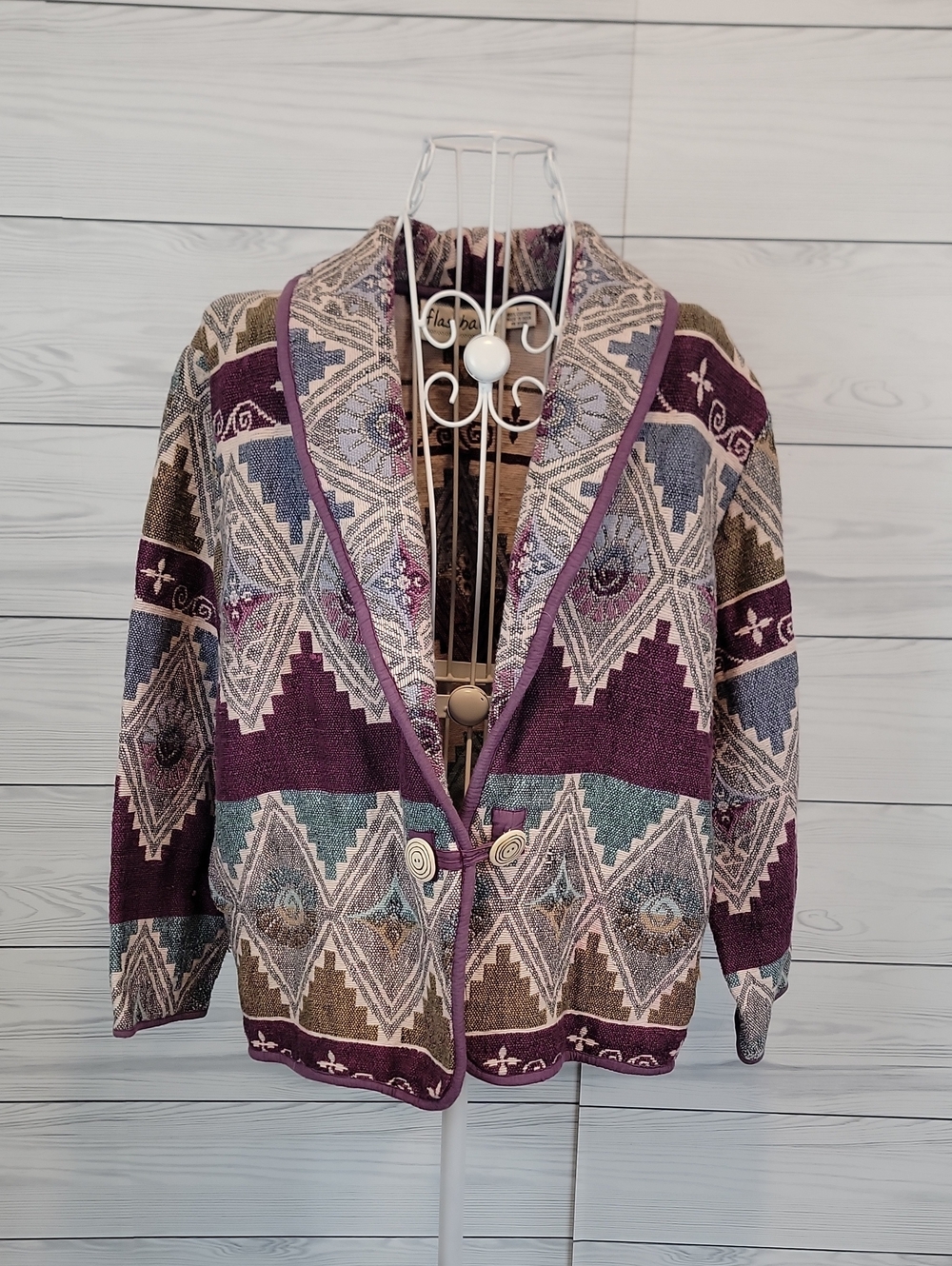 Flashback Vintage Southwest Cardigan Jacket - Purple Multi Womens Size L